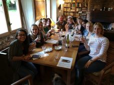 Indoor hen party on a wet and windy September day
